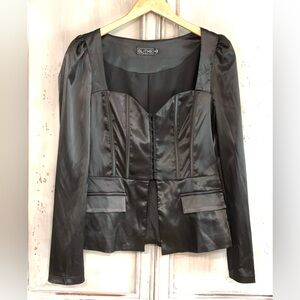 Blithe LA Black Satin Romantic Puff Sleeve Top Sz M